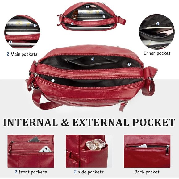 🆕 Volganik Rock PU Leather Shoulder Bag Women Red Soft Pocketbooks Purse - Picture 5 of 7